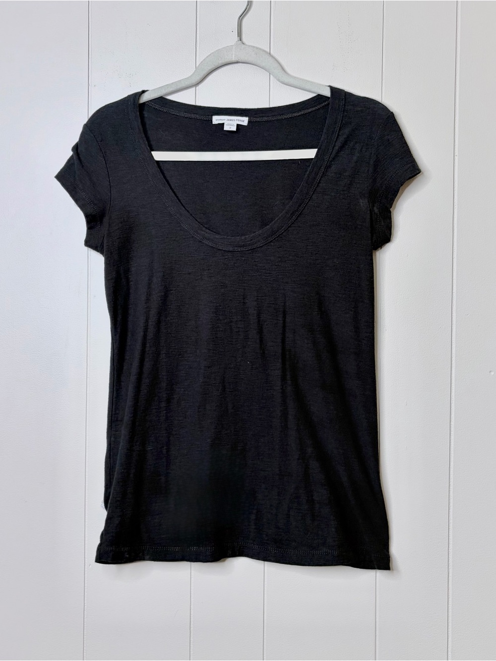 James Perse Black Scoop Neck Tshirt Short Sleeve Tee Elevated Basic Minimal 2/M